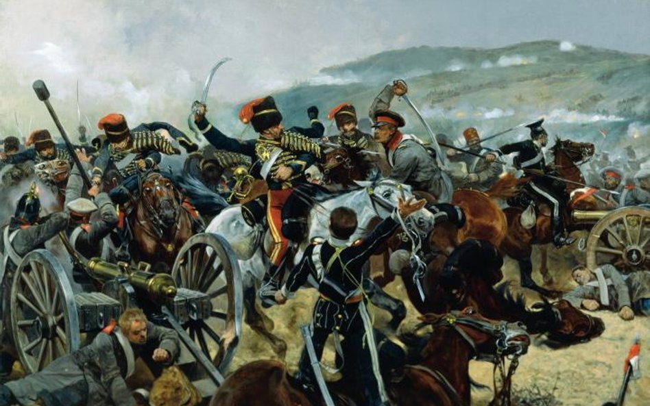 Brytyjska Lekka Brygada atakuje rosyjską baterię pod Bałakławą, mal. Richard Caton Woodville
