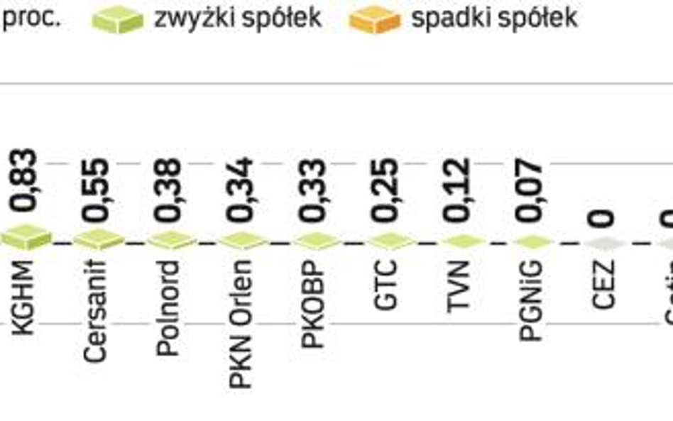 W ciągu tygodnia WIG 20 zyskaŁ ponad 1 proc. KGHM znów liderem zwyżek. Spośród największych firm kol