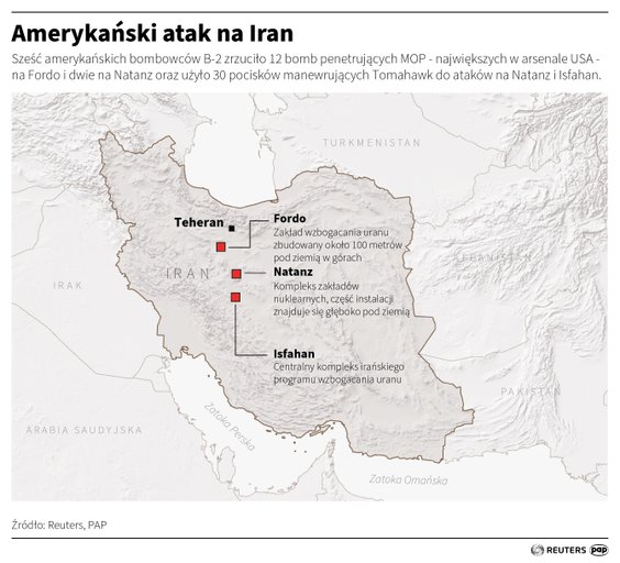 Cele w Iranie zaatakowane w czerwcu 2025 roku przez USA (MAPA)