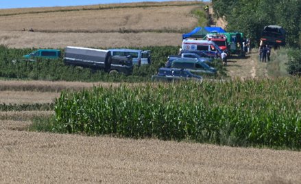 Służby w miejscu upadku obiektu w okolicach miejscowości Tarnawa-Kolonia.