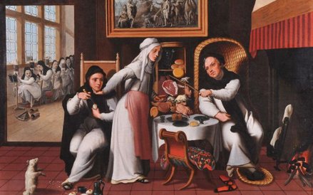 Pieter Aertsen (ok.1508/9-ok.1575), Scena w klasztorze, ok. 1530-1540 tempera, deska, 65 x 90 cm, Mu