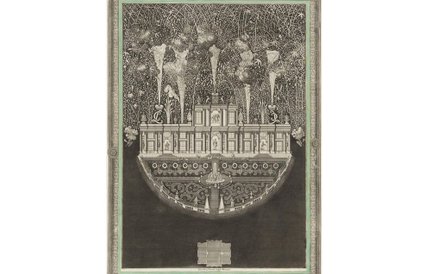 Johann Georg Schmidt (1694-1767), "Widok fajerwerku i iluminowanego pawilonu". Akwaforta