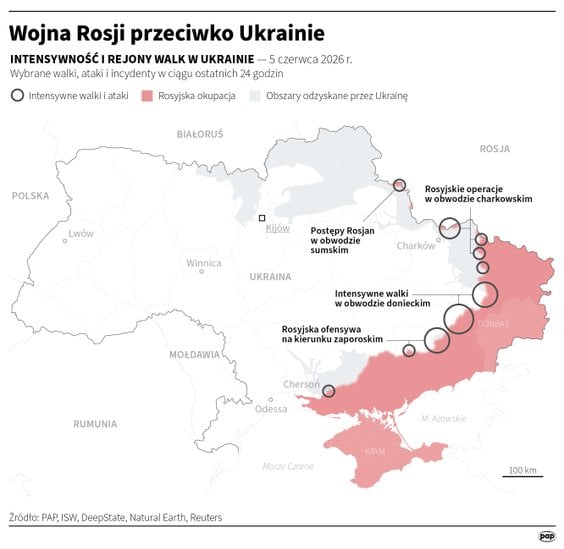 Intensywność walk na Ukrainie (stan na 5 czerwca)