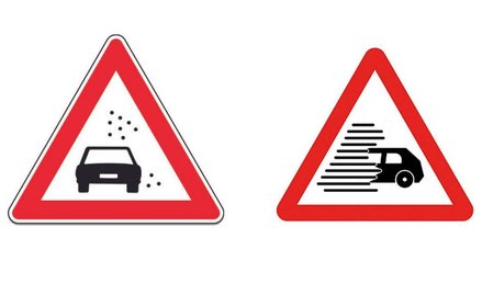 Po lewej stronie stary wzór znaku P-33. Po prawej nowy, obowiązujący od 2023 r.