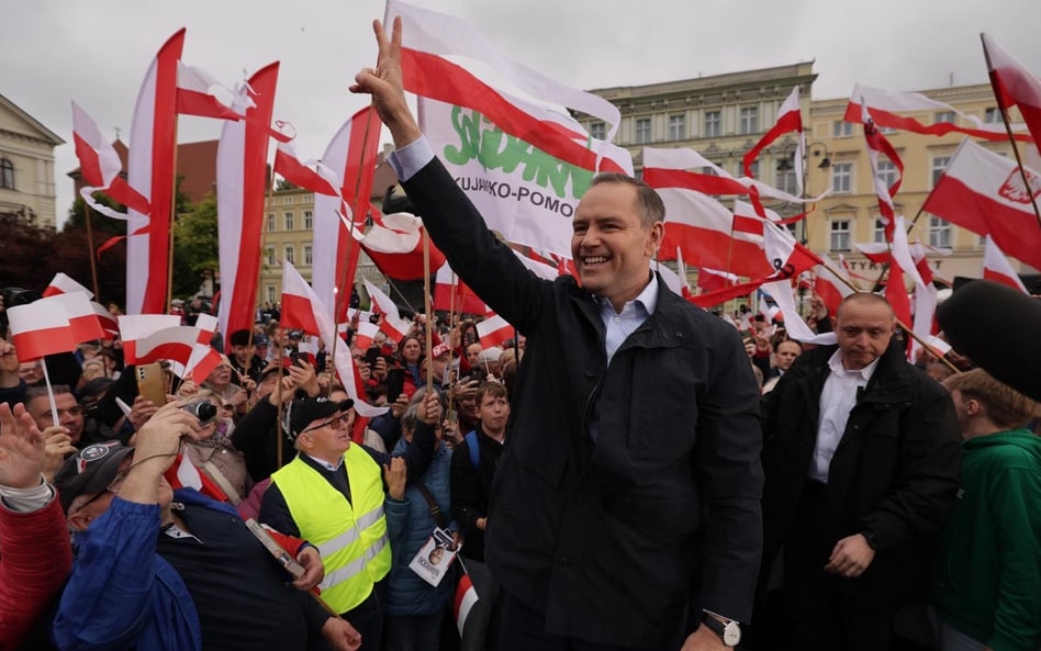 Karol Nawrocki podczas spotkania z wyborcami w Bydgoszczy