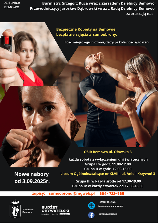 Zajęcia z samoobrony dla kobiet na Bemowie odbywają się dzięki środkom z budżetu obywatelskiego