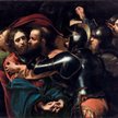 Caravaggio „Pojmanie Chrystusa”,1602, artysta sportretowal też tu siebie z latarnią.