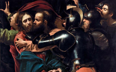 Caravaggio „Pojmanie Chrystusa”,1602, artysta sportretowal też tu siebie z latarnią.