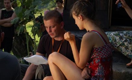 Na planie "Szelestu" - Leszek Korusiewicz i Maria Dejmek