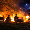 Strażacy na miejscu uderzenia rosyjskiego drona, Kijów