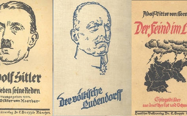 Wydane w 1923 roku publikacje von Koerbera. Pierwszą z lewej miał napisać sam Hitler.