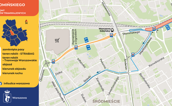 Mapa objazdów w rejonie ul. Słomińskiego