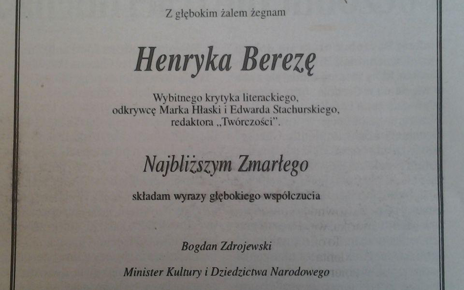 Min. Kultury myli poetę z wokalistą w nekrologu Berezy