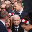 Prezes PiS Jarosław Kaczyński i Karol Nawrocki podczas Wielkiego Marszu z Okazji 1000-lecia Królestw