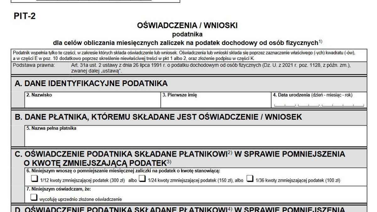 Zmiany formularzy PIT-2 - rp.pl