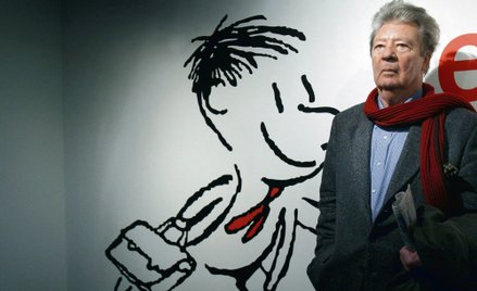 Francuski rysownik Jean-Jacques Sempé, twórca komiksowej postaci „Mikołajka”, podczas wizyty na wyst