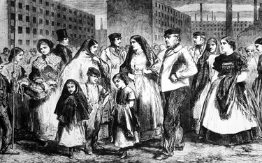 Głodujące robotnicze rodziny w Manchesterze (lata 60. XIX w.). „Słabość jednostek wydaje się tu jesz