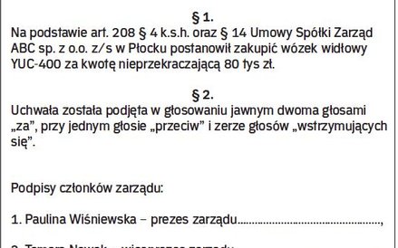 Wzór uchwały zarządu sp. z o.o.