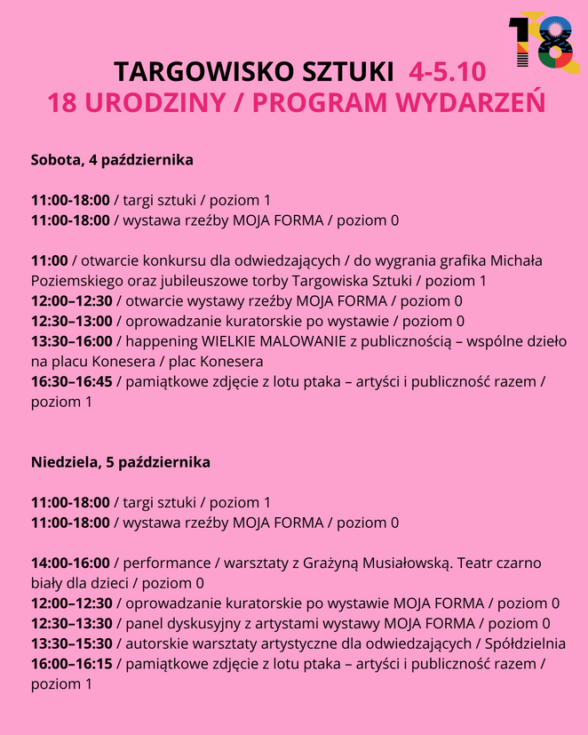 Targowisko Sztuki - harmonogram wydarzeń