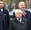 Mateusz Morawiecki, Jarosław Kaczyński i Joachim Brudziński w czasie obchodów Święta Niepodległości 