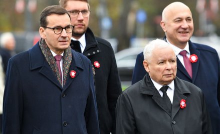 Mateusz Morawiecki, Jarosław Kaczyński i Joachim Brudziński w czasie obchodów Święta Niepodległości 