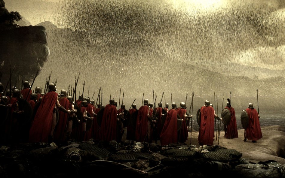 Kadr z filmu „300” z 2006 roku (reż. Zack Snyder) o bitwie pod Termopilami