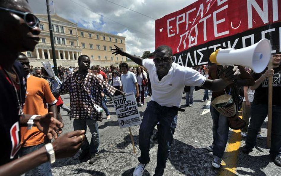 Grecja, Ateny. Imigranci protestujący w trakcie 24-godzinnego strajku