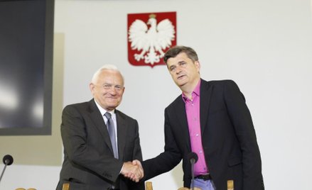 Konferencja szefa SLD Leszka Millera i szefa Twojego Ruchu Janusza Palikota