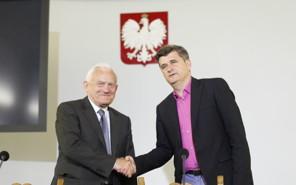 Konferencja szefa SLD Leszka Millera i szefa Twojego Ruchu Janusza Palikota