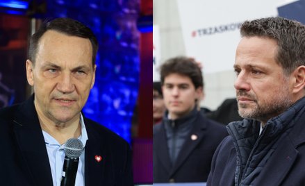 Szef MSZ Radosław Sikorski i prezydent Warszawy Rafał Trzaskowski