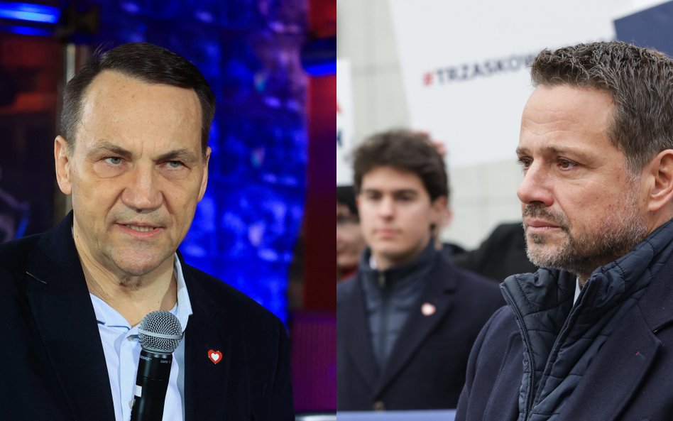 Szef MSZ Radosław Sikorski i prezydent Warszawy Rafał Trzaskowski