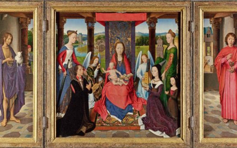 Hans Memling skromnie schowany za kolumną w „Tryptyku rodziny Donne ” ok. 1478