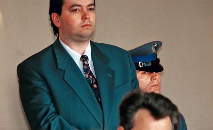 Janusz Leksztoń podczas procesu o wyłudzenie kredytu, 1993 r.
