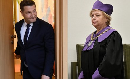 Rzecznik Dyscyplinarny Sędziów Sądów Powszechnych Piotr Schab;  Małgorzata Gersdorf podczas konferen