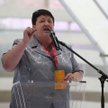 Henryka Krzywonos po swoim wystąpieniu na jubileuszowym zjeździe „Solidarności” 30 sierpnia 2010 r. 