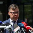 Rzecznik Prokuratury Krajowej Przemysław Nowak podczas briefingu prasowego przed siedzibą Prokuratur