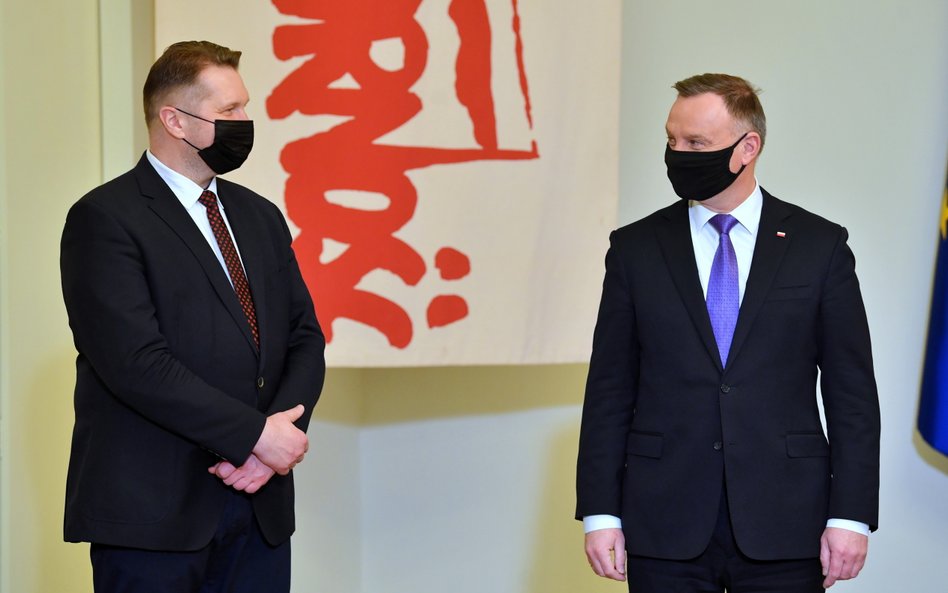 Prezydent RP Andrzej Duda oraz minister edukacji i nauki Przemysław Czarnek