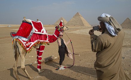 Właściciele wielbłądów oferujący turystom przejadżki pod piramidami dostosowali się w grudniu do świ