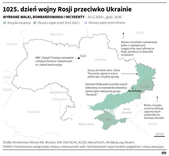 Tak wyglądała sytuacja na froncie w 1025. dniu wojny Rosji z Ukrainą