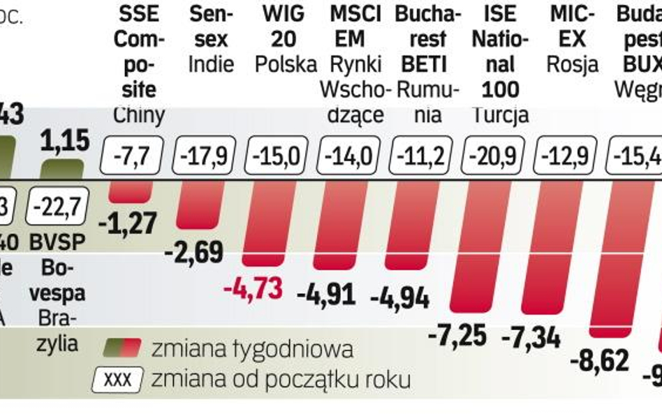 Końcówka ubiegłego tygodnia przyniosła lekkie odreagowanie. Na giełdach w RPA i Brazylii indeksy naw