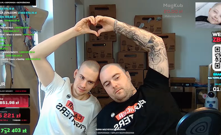 Influencer Piotr „Łatwogang” Garkowski i raper Bedoes 2115 podczas zbiórki dla Cancer Fighters