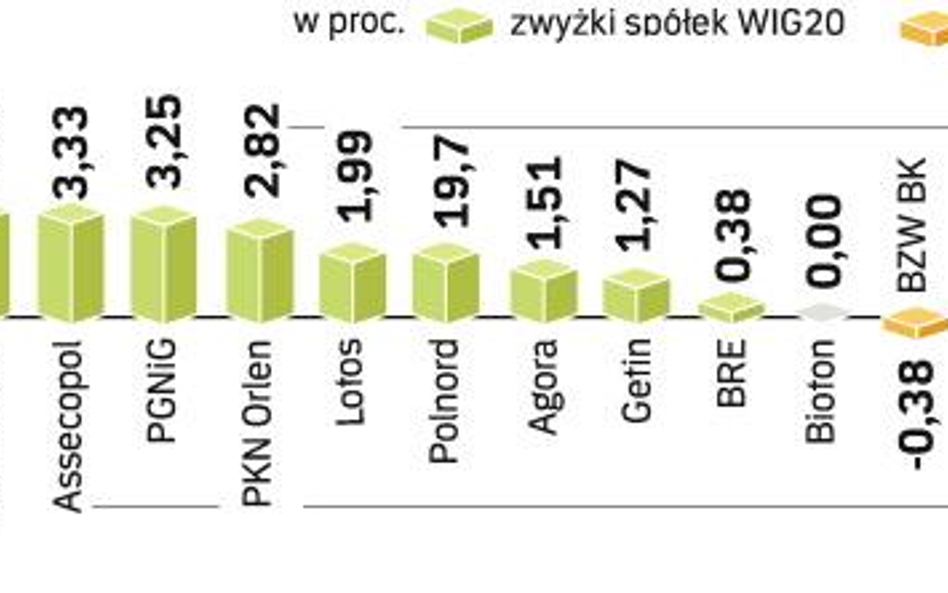 WIG20 spada mimo wzrostu większości tworzących go spółek