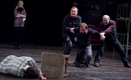 Próba "Dziadów" w Katowicach: Natalia Jesionowska, Wiesław Kupczak, Dariusz Chojnacki, Zbigniew Wrób