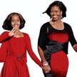 Michelle Obama z córką Malią podczas ogłoszenia wyników wyborów. Jej suknia z czerwonymi koralikami 