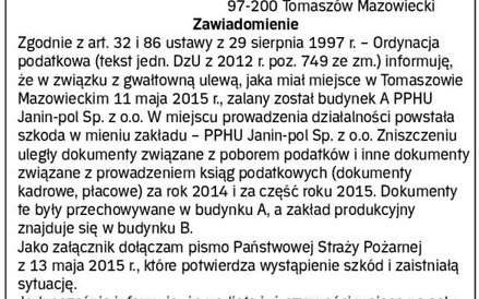 WZÓR zawiadomienia o utracie dokumentów