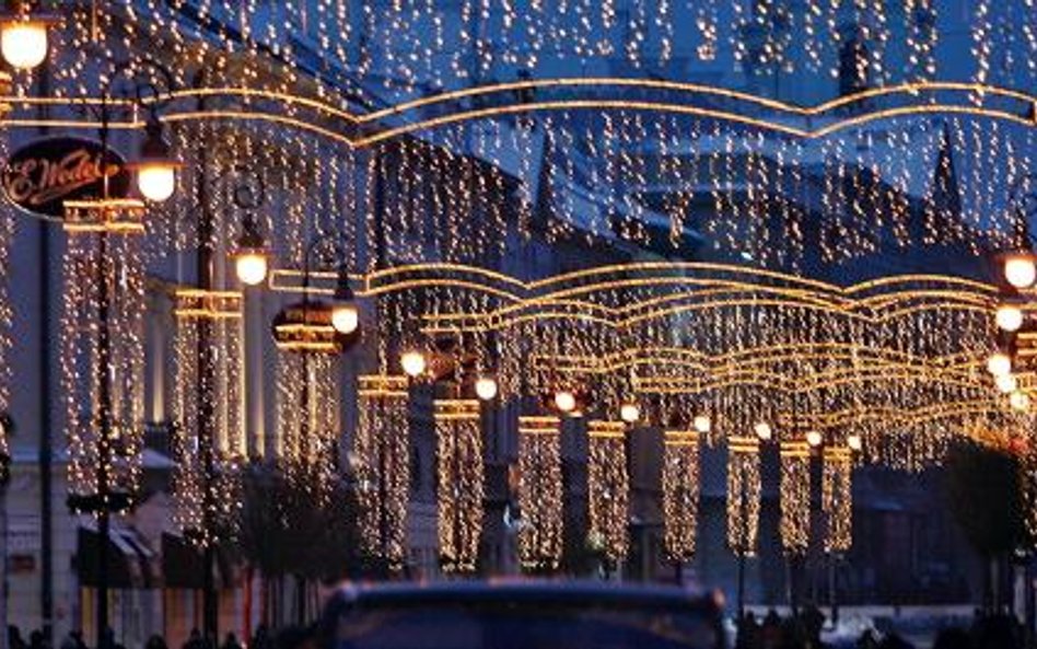 Najpiękniejszy fragment iluminacji między Świętokrzyską a Al. Jerozolimskimi