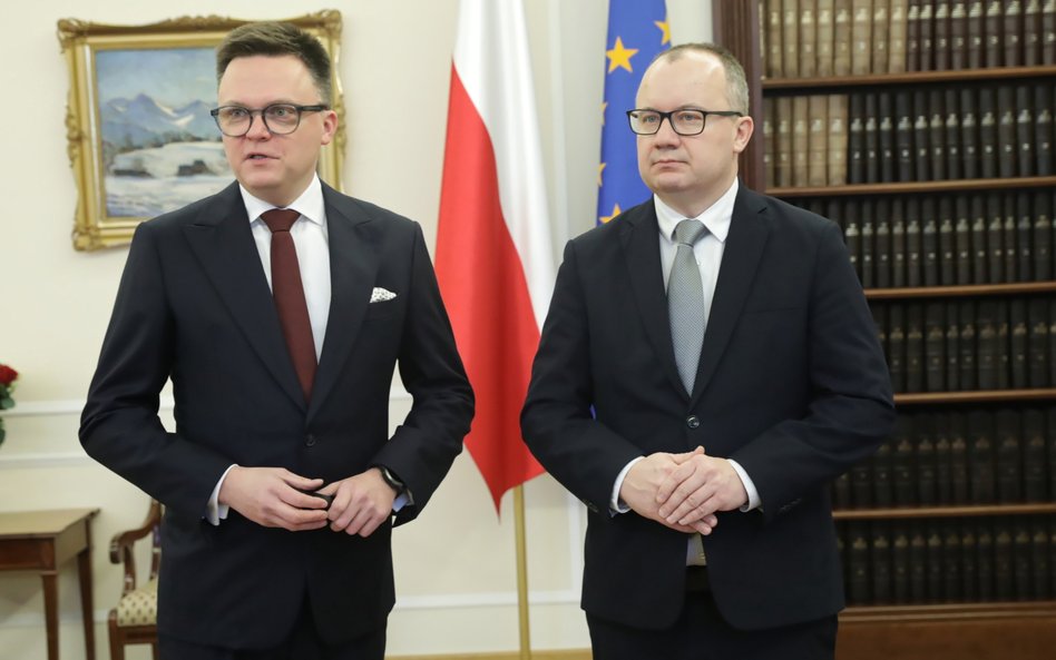 Marszałek Sejmu Szymon Hołownia i minister sprawiedliwości Adam Bodnar