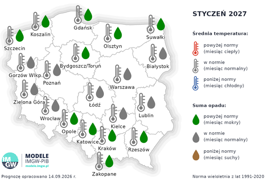 Pogoda długoterminowa IMGW na styczeń 2027