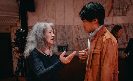 Martha Argerich i Bruce Liu podczas próby koncertu inauguracyjnego