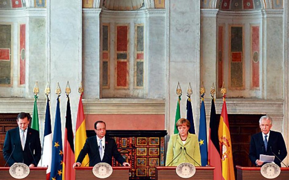 Mariano Rajoy, Francois Hollande, Angela Merkel i Mario Monti